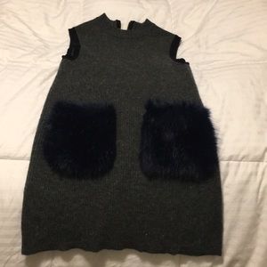 Crewcuts grey with navy fur pockets dress
